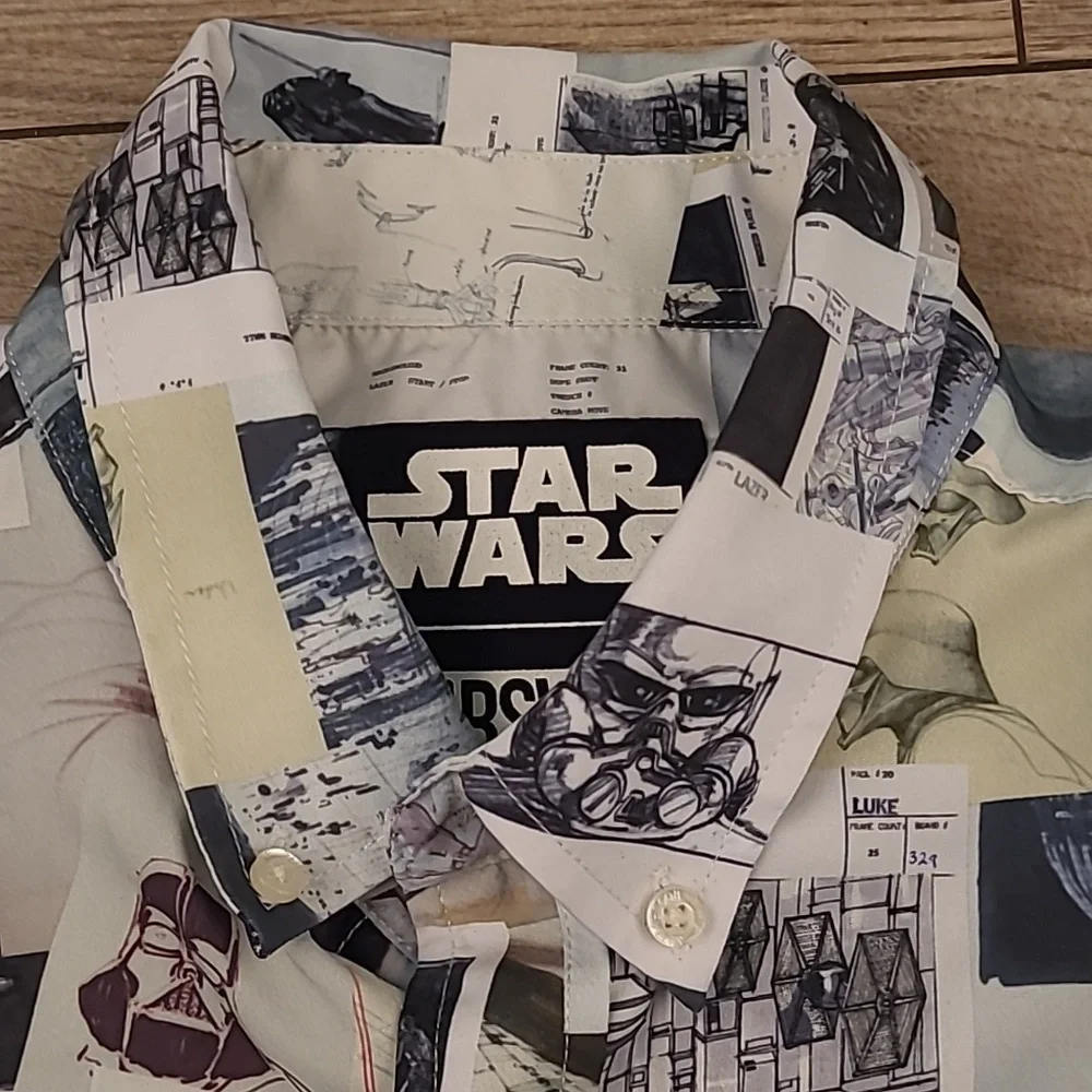RSVLTS Darth Vader Star Wars KUNUFLEX Short Sleeve Button‎ Up Mens Shirt Sz XS